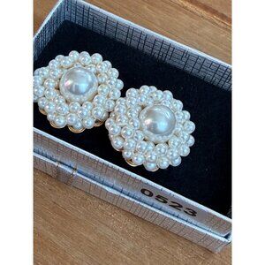 Vintage Faux Pearl Clip-On Earrings With Gold-Tone Filigree Backing In Gift Box
